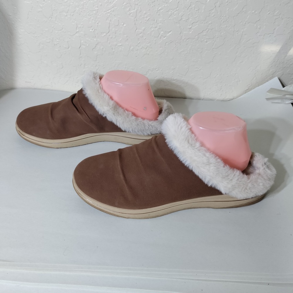 Clarks Cloudstepper Faux Fur Clogs Breeze Willow‎ Shoes US 10 Dark Taupe
